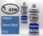 Preview: Nissan, Shock Blue, BY2: 400ml Sprühdose + 400ml Klarlack - Set, von ATW Autoteile West.